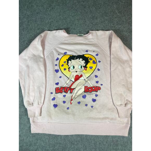 Vintage 80s Betty Boop Sweatshirt Womens Large Pink Pullover Graphic Retro - Picture 1 of 7